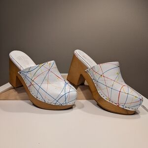 Charlotte Stone Marlo paint splatter wooden clog, size 8